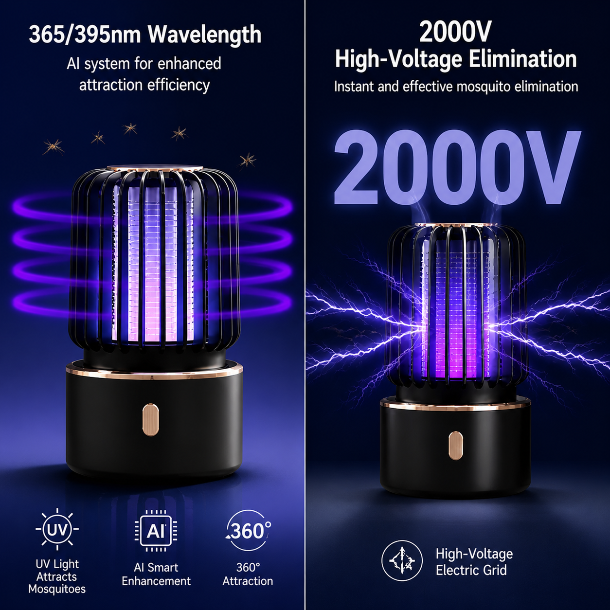 ElectraCamp Glow Series™ Rechargeable UV Mosquito Killer Lamp – Dual Power, Portable, Chemical-Free Fly & Bug Trap