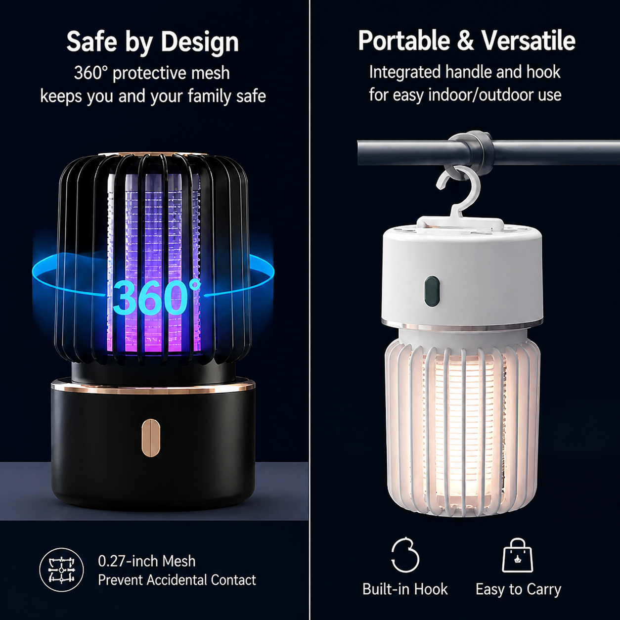 ElectraCamp Glow Series™ Rechargeable UV Mosquito Killer Lamp – Dual Power, Portable, Chemical-Free Fly & Bug Trap