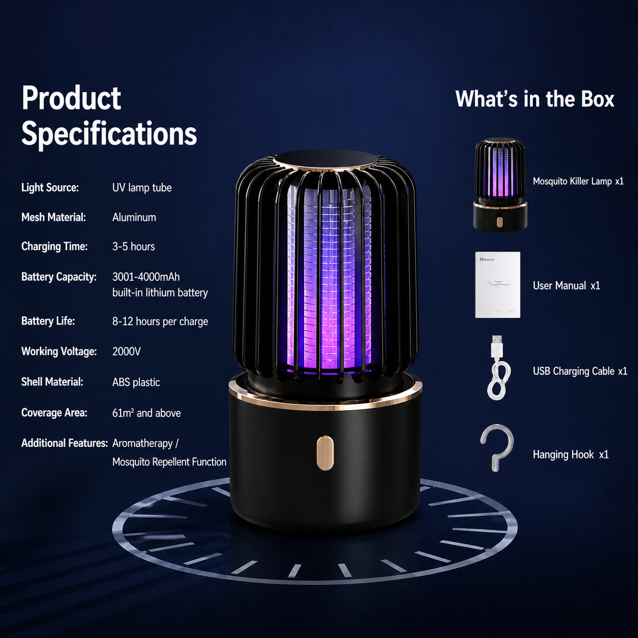 ElectraCamp Glow Series™ Rechargeable UV Mosquito Killer Lamp – Dual Power, Portable, Chemical-Free Fly & Bug Trap