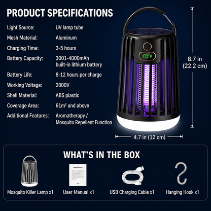 ElectraCamp Glow Series Solar Powered Mosquito Lamp – 3-in-1 Bug Zapper, Camping Light & Emergency SOS Light