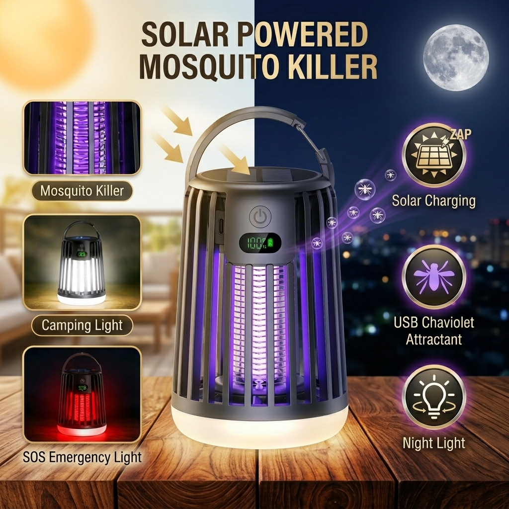 ElectraCamp Glow Series™ Solar Powered Mosquito Killer Lamp – 3-in-1 Bug Zapper, Camping Light & Emergency SOS Light